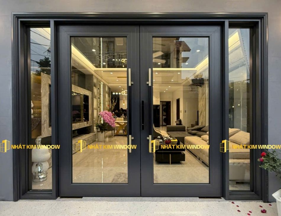 Cửa thuỷ lực màu xám đá